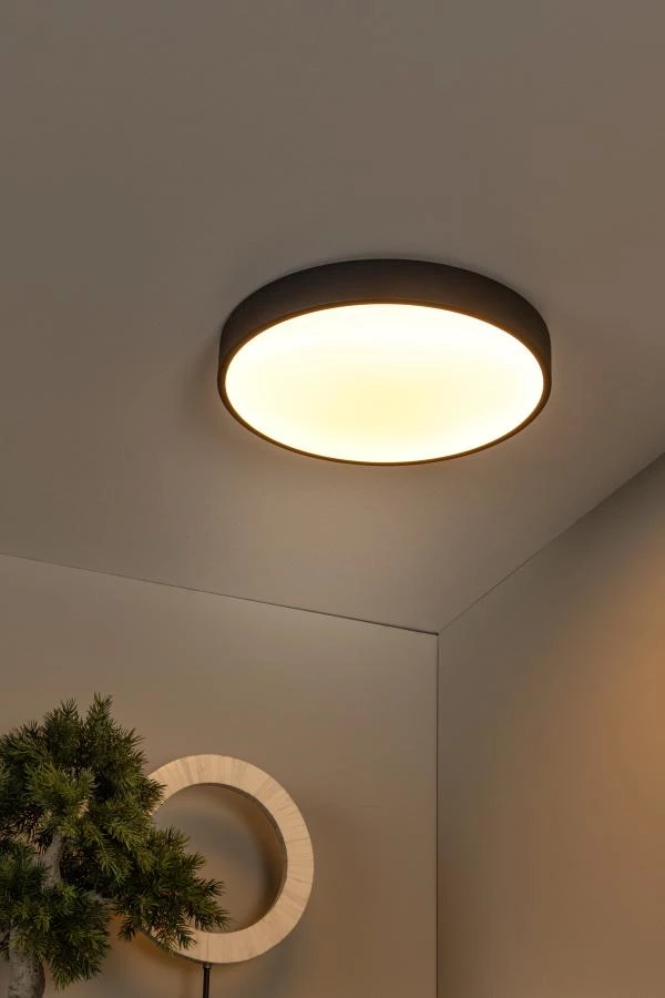 Lucide UNAR - Flush ceiling light - Ø 39,5 cm- LED 3 StepDim - 1x24W 2700K - Black - atmosphere 1